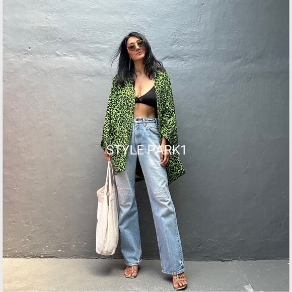 Style Park 1 Neon Green Animal Print Cheetah Kimono w/Pockets OS Bali Bohemian - Picture 3 of 11